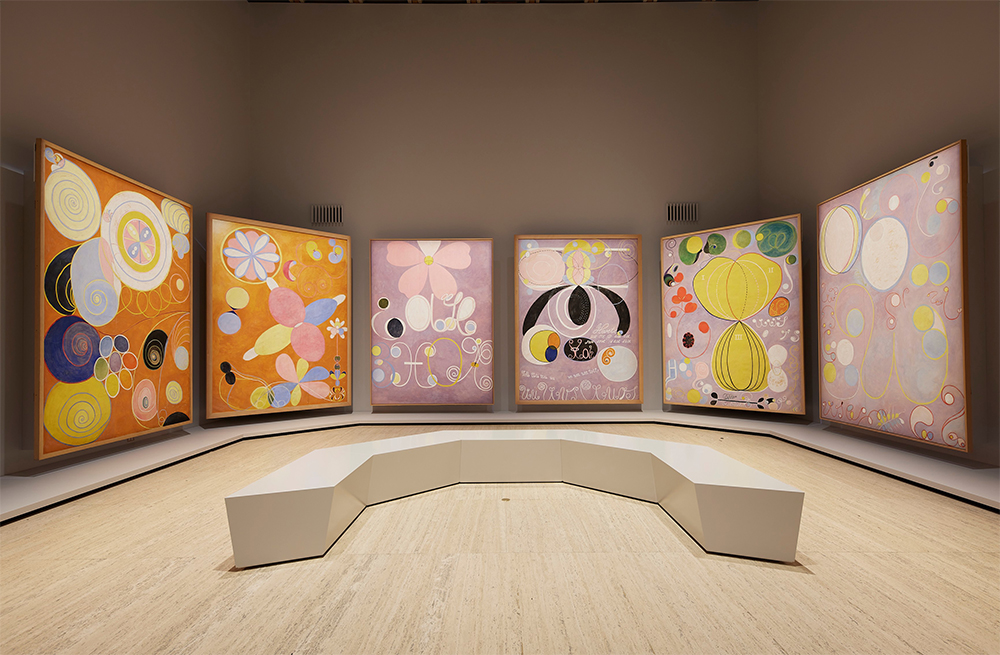 Installation view of the Hilma af Klint: The Secret Paintings exhibition at the Art Gallery of New South Wales, 12 June – 19 September 2021 (photograph by Jenni Carter © AGNSW)